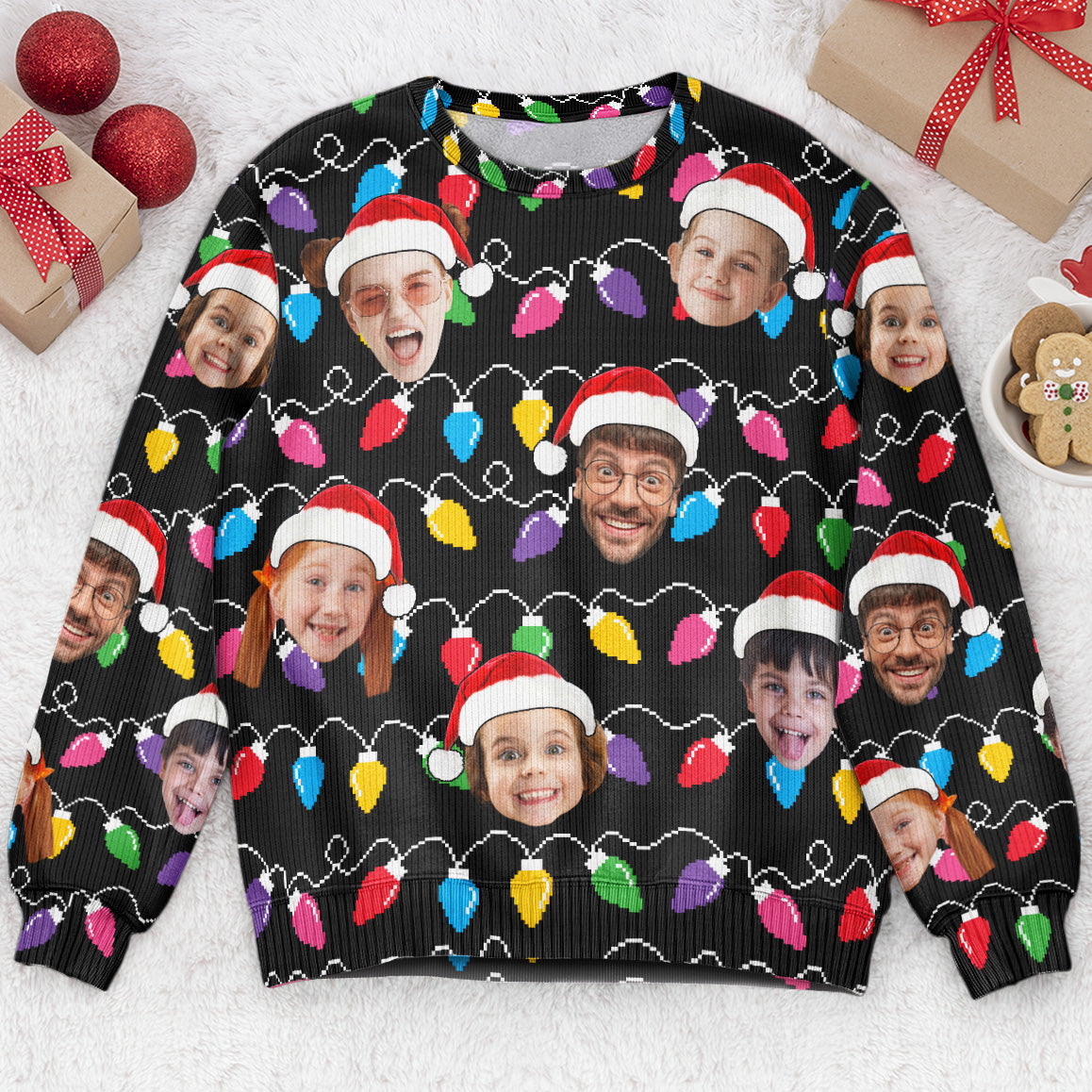 Custom Face Christmas Family Silly Xmas Leds - Personalized Photo Ugly Sweater
