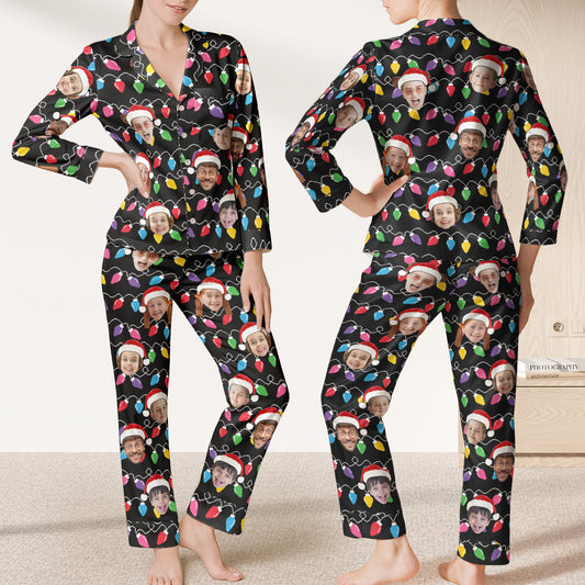 Custom Face Christmas Family Silly Xmas - Personalized Photo Satin Pajama Set