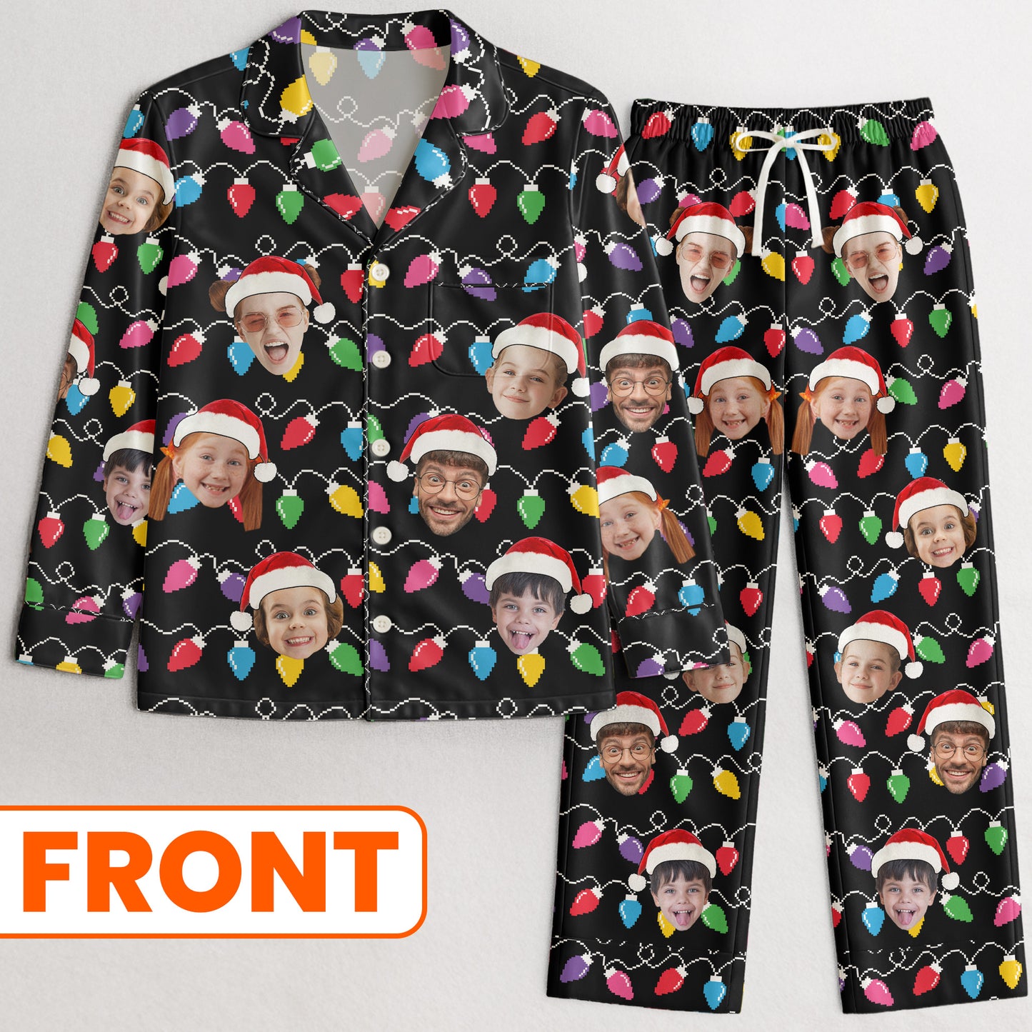 Custom Face Christmas Family Silly Xmas - Personalized Photo Satin Pajama Set