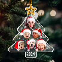 Custom Face Christmas Tree With Led Light Funny Family - Personalized Acrylic Photo Ornament