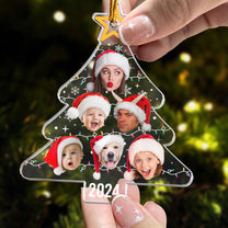 Custom Face Christmas Tree With Led Light Funny Family - Personalized Acrylic Photo Ornament