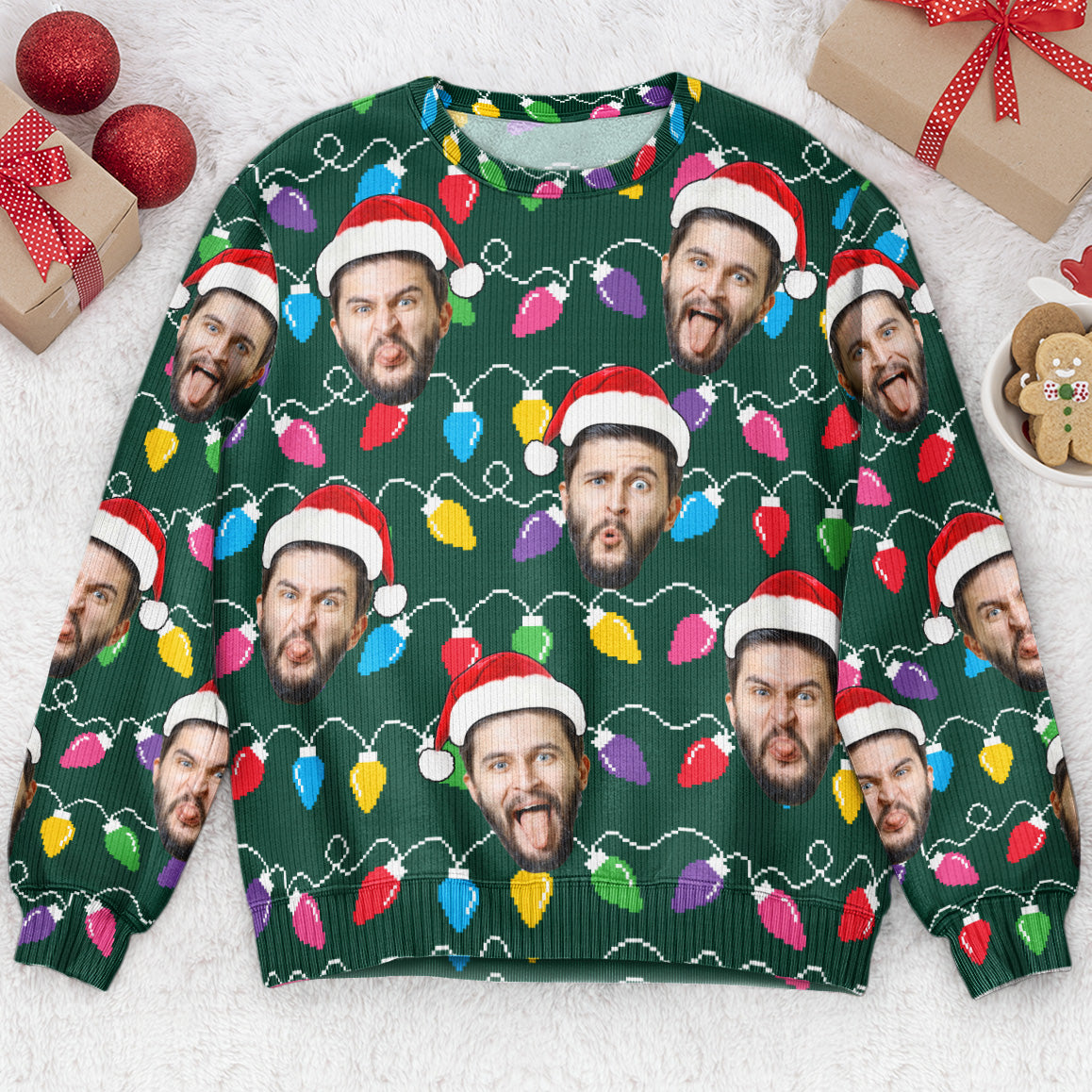 Custom Face Funny Christmas Silly Leds Light For Men - Personalized Photo Ugly Sweater