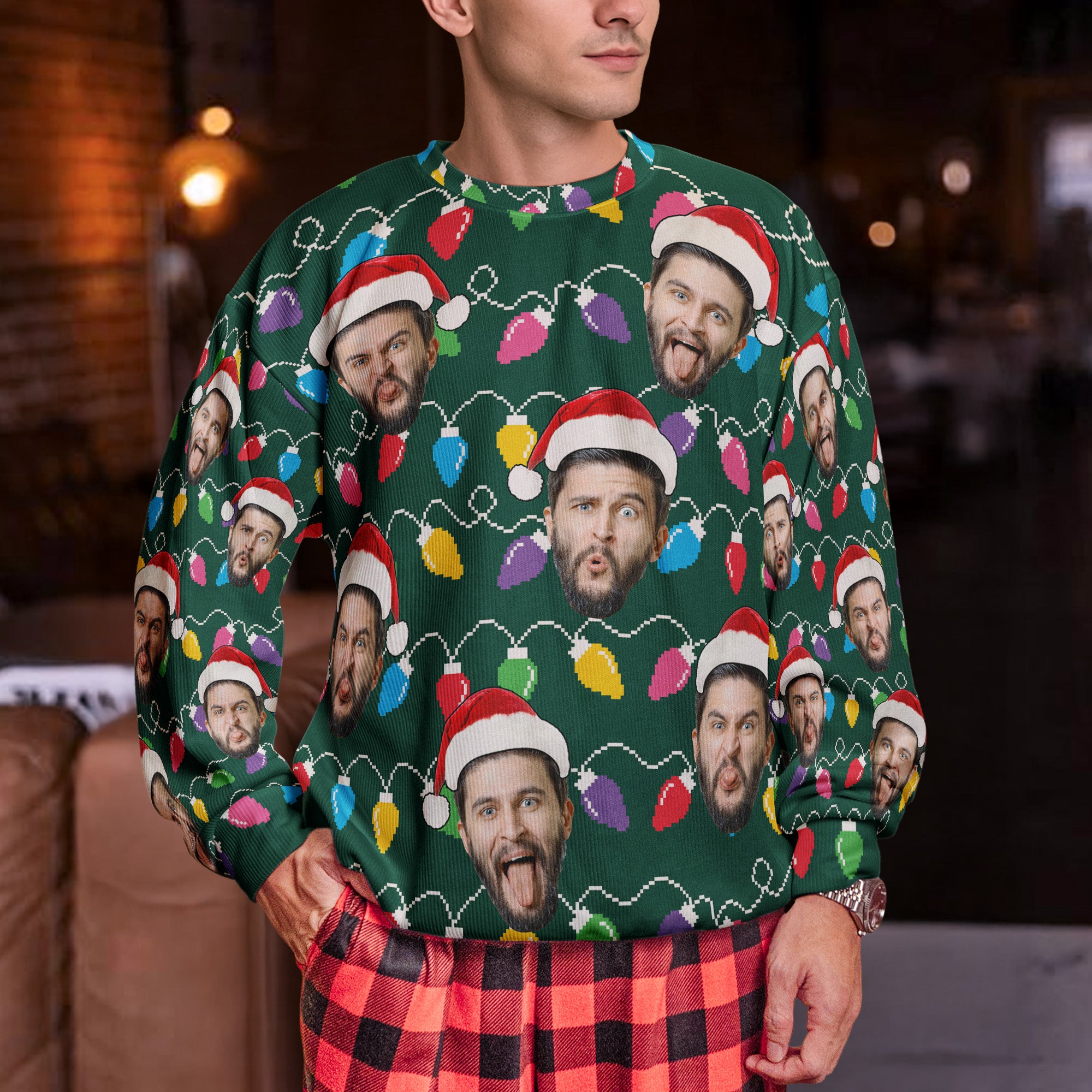 Custom Face Funny Christmas Silly Leds Light For Men - Personalized Photo Ugly Sweater