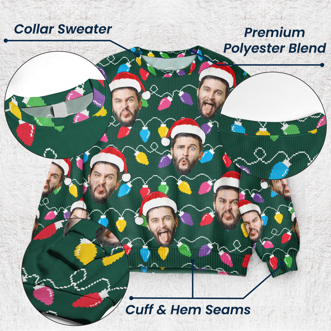 Custom Face Funny Christmas Silly Leds Light For Men - Personalized Photo Ugly Sweater