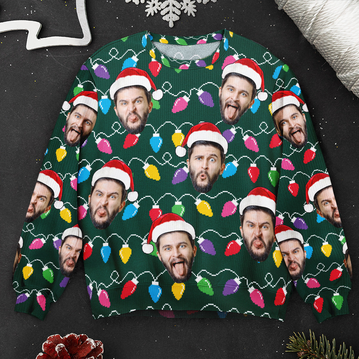 Custom Face Funny Christmas Silly Leds Light For Men - Personalized Photo Ugly Sweater