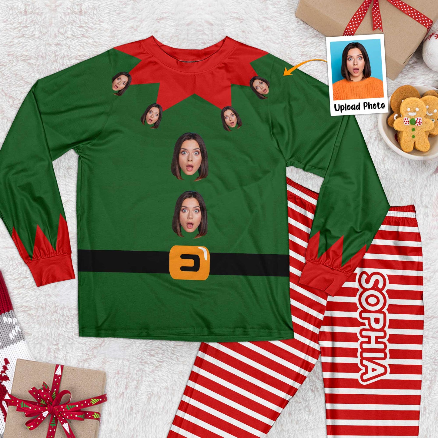 Custom Face Funny Elf - Personalized Photo Pajamas Set