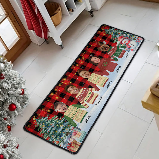 Custom Face Funny Festive Plant Buffalo Plaid - Personalized Photo Runner Rug