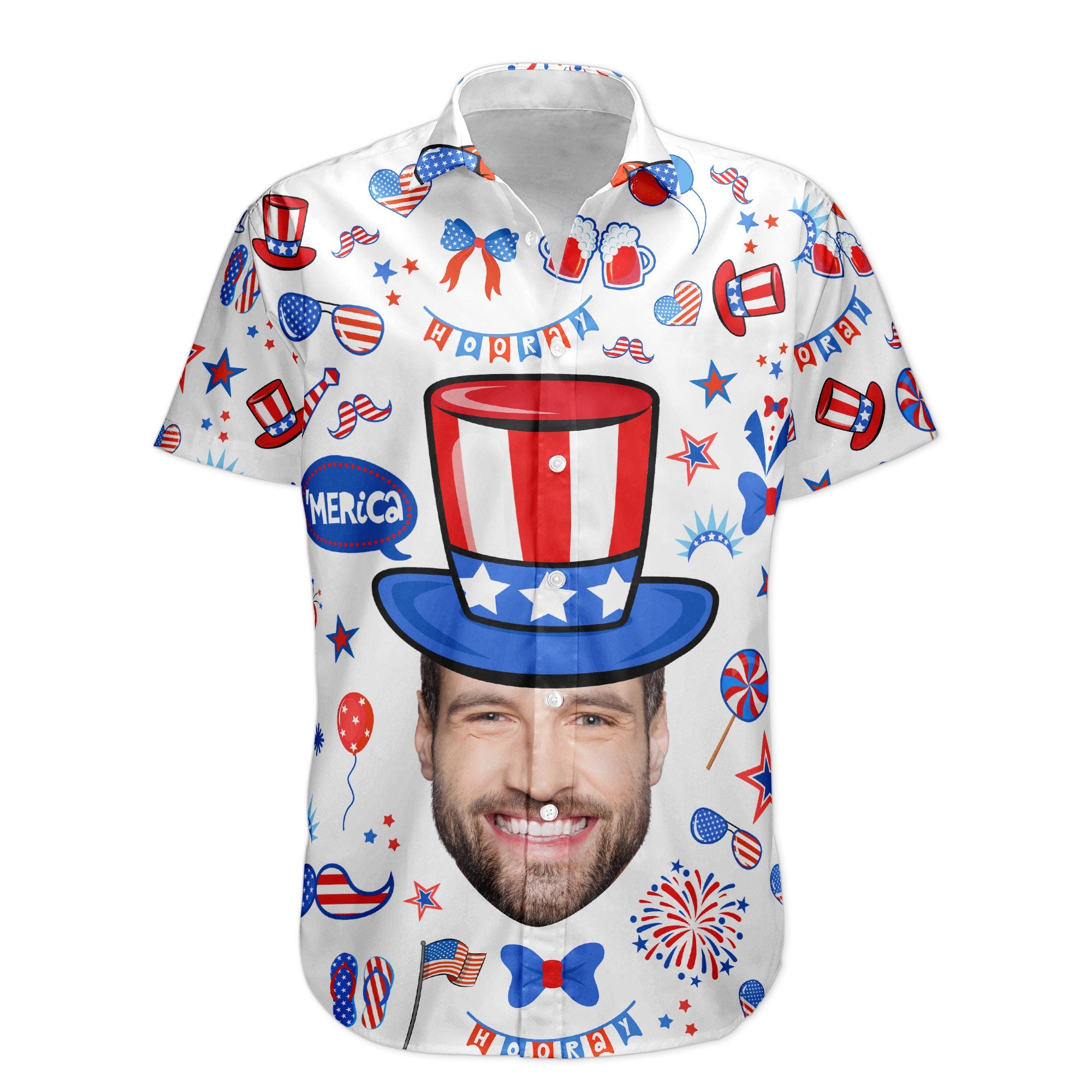 Custom Face Funny Happy 4th Of July - Personalized Photo Hawaiian Shirt - Independence Day Shirt
