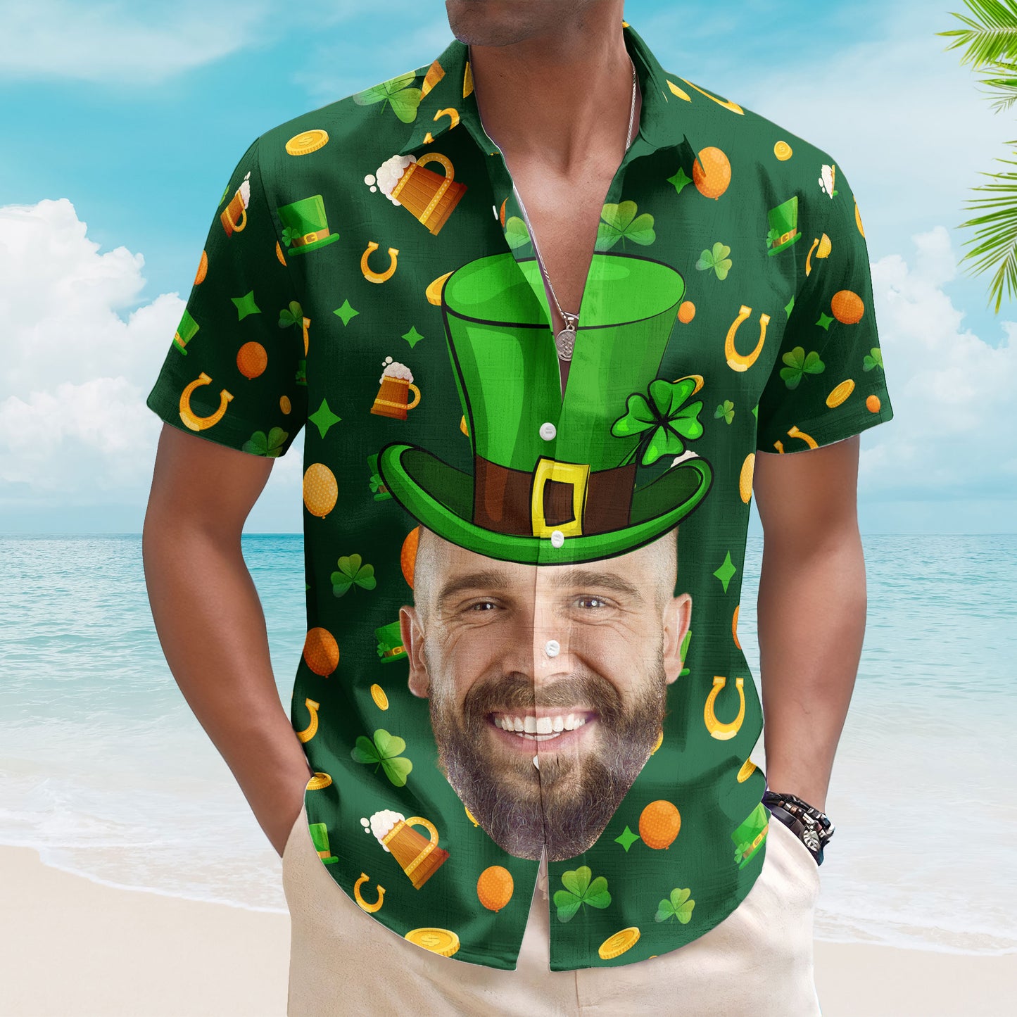 Custom Face Funny Happy St Patrick's Day - Custom Photo Hawaiian Shirts