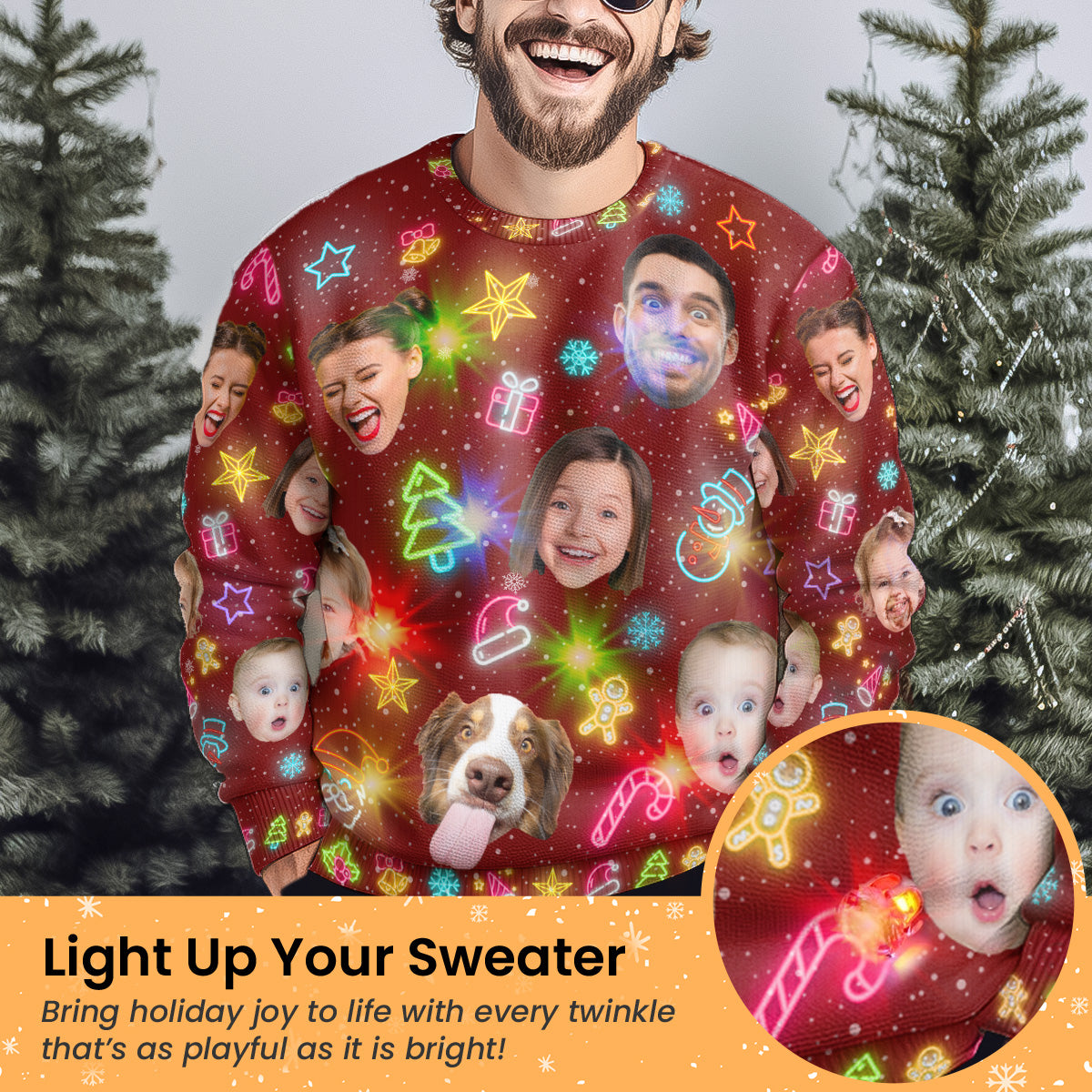 Custom Face Funny Light Up Christmas - Personalized Photo Ugly Sweater