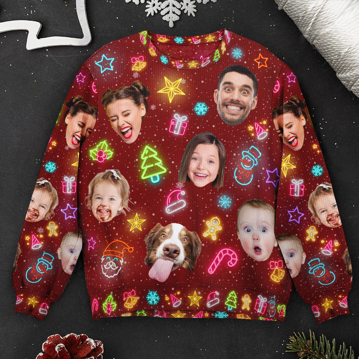 Custom Face Funny Light Up Christmas - Personalized Photo Ugly Sweater