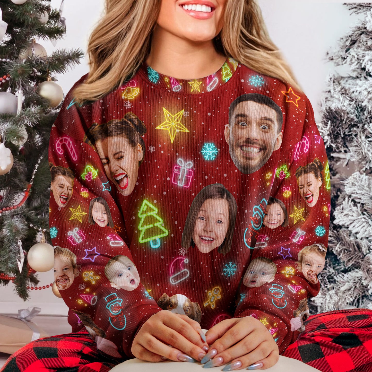 Custom Face Funny Light Up Christmas - Personalized Photo Ugly Sweater