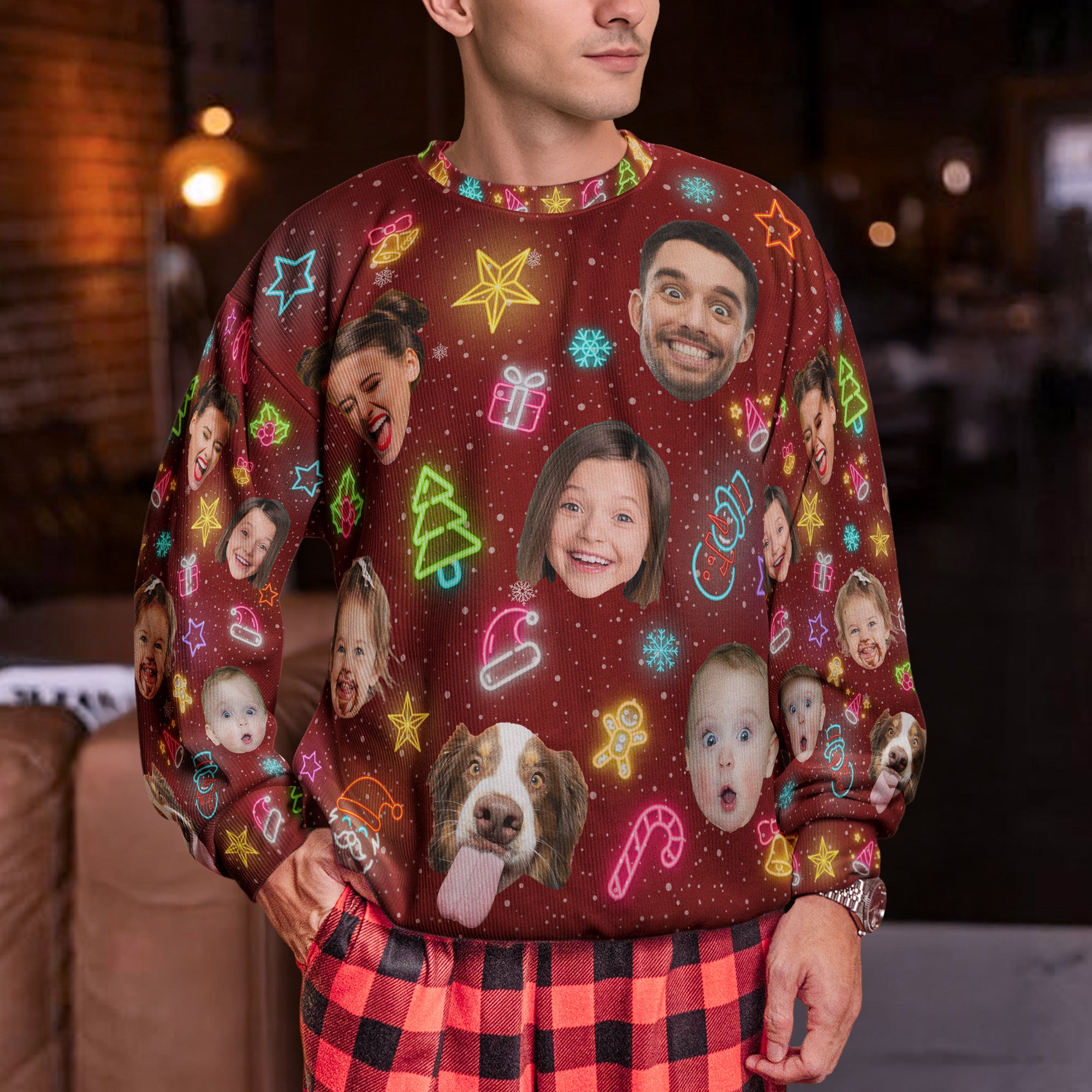 Custom Face Funny Light Up Christmas - Personalized Photo Ugly Sweater