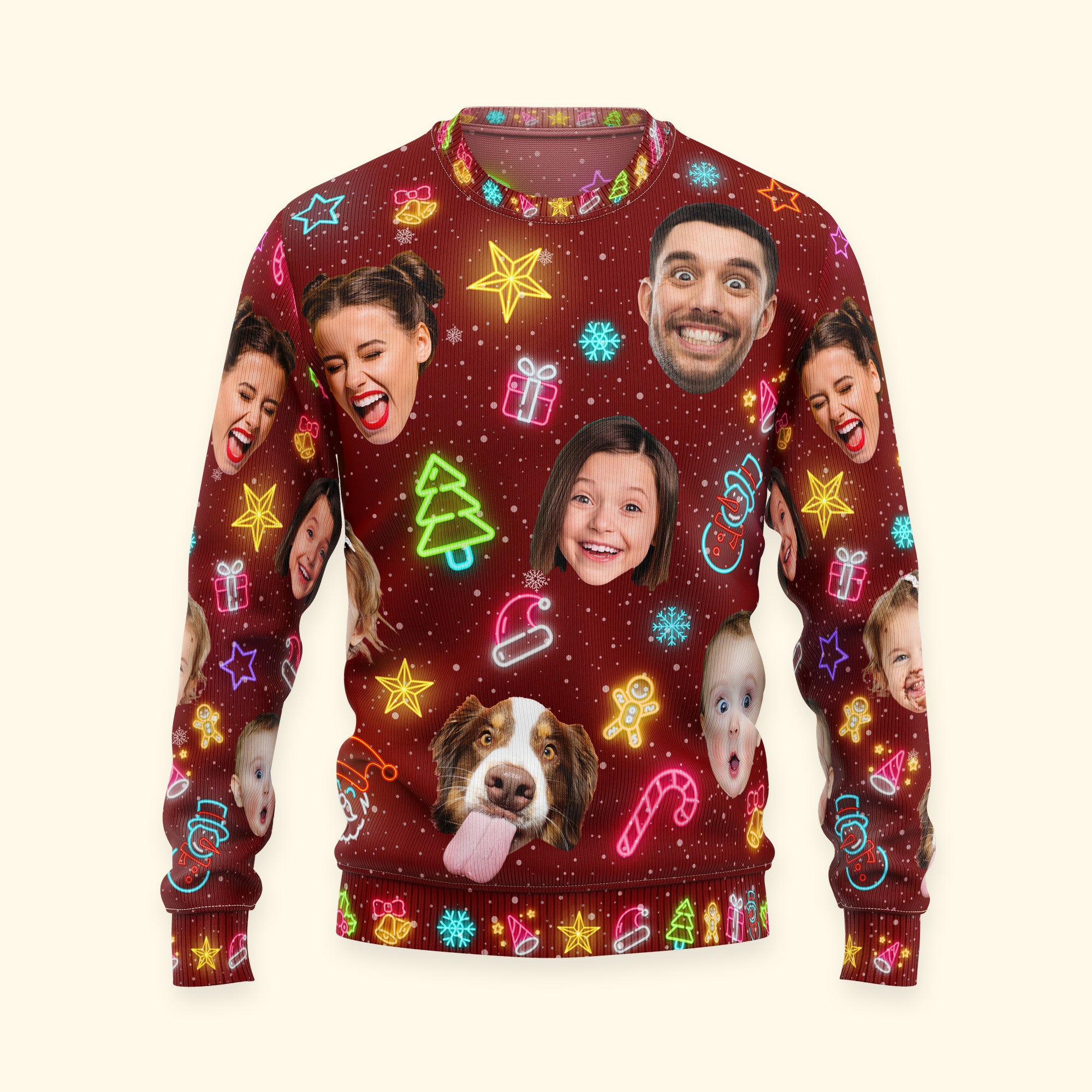 Custom Face Funny Light Up Christmas - Personalized Photo Ugly Sweater