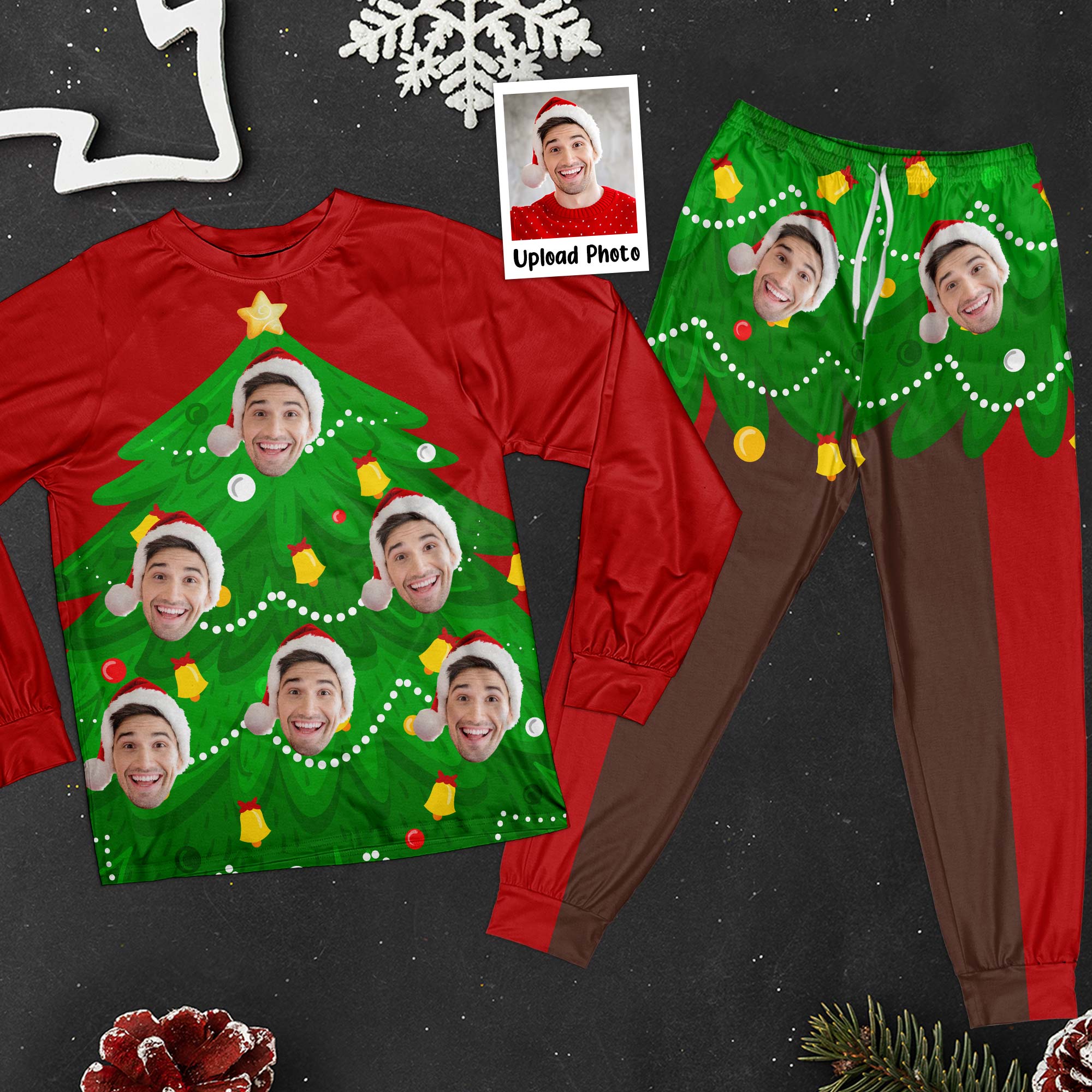 Custom Face Funny Living Christmas Tree - Personalized Photo Pajama Set