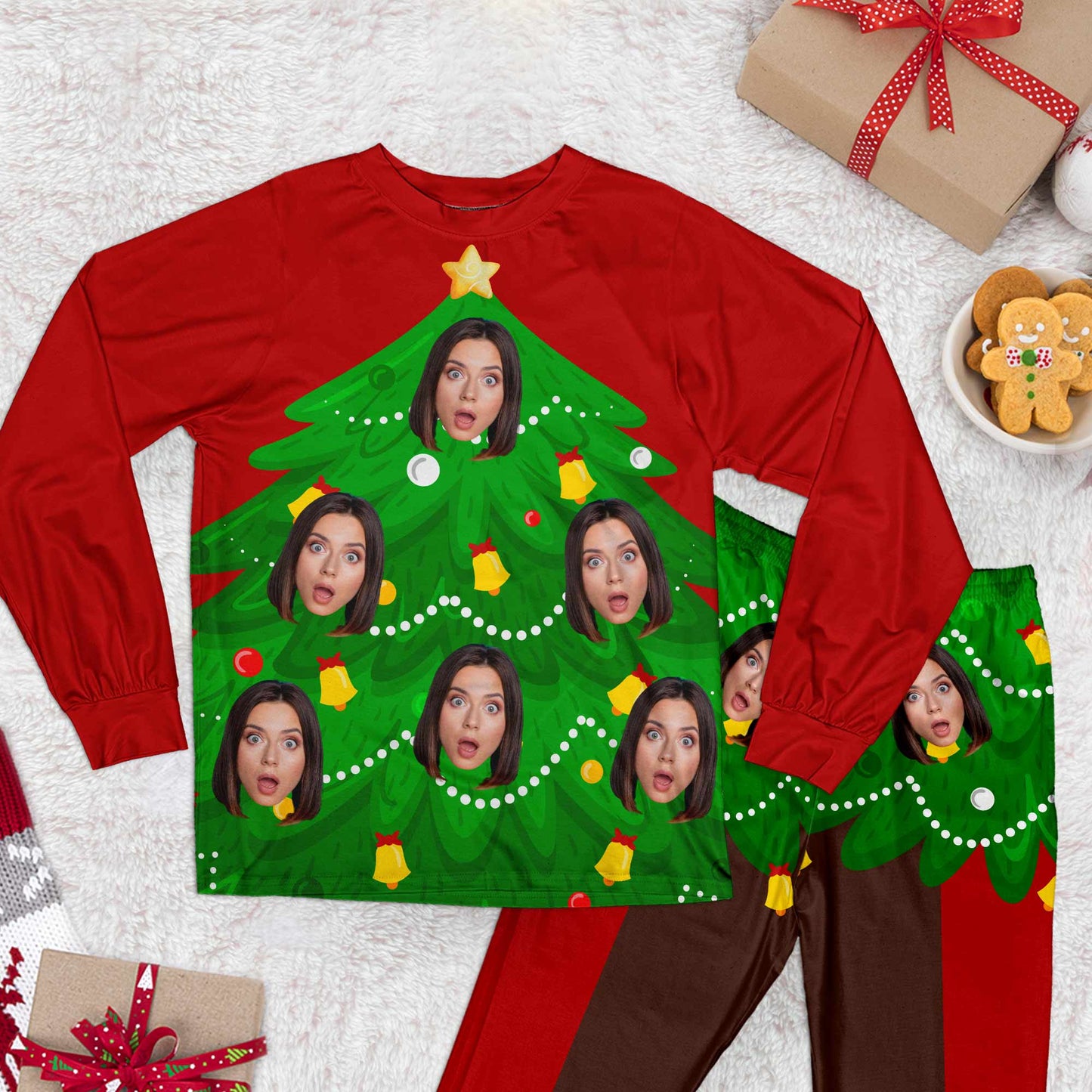 Custom Face Funny Living Christmas Tree - Personalized Photo Pajamas Set