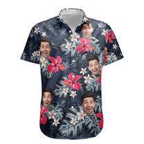 Custom Face Funny Photo For Men, Husband Red Hibiscus - Custom Photo Hawaiian Shirt