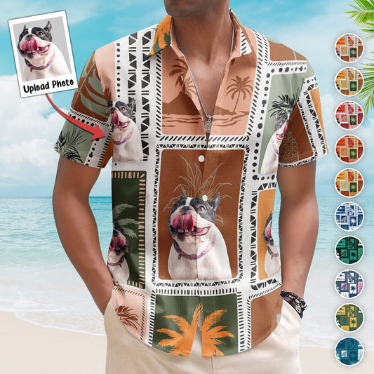 Custom Face Funny Photo Retro Tropical Palm Trees For Men, Women - Custom Photo Hawaiian Shirts