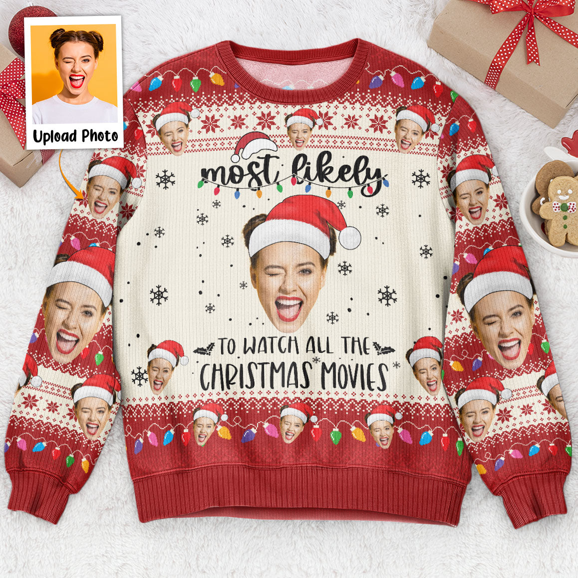 Custom Face Most Likely To Christmas - Personalized Photo Ugly Sweater