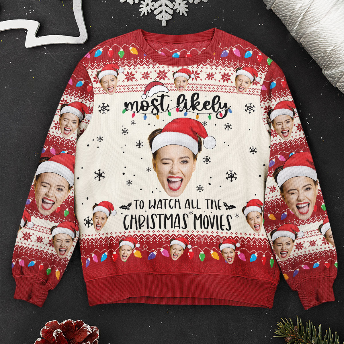 Custom Face Most Likely To Christmas - Personalized Photo Ugly Sweater