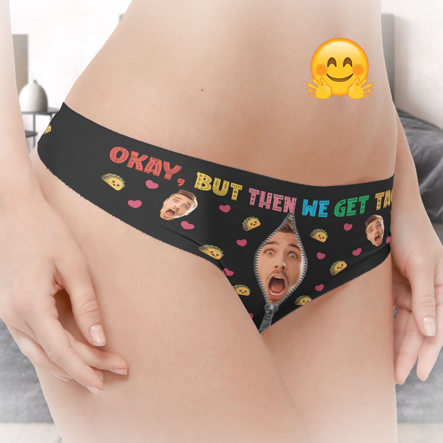 Custom Face Naughty But Then We Get Tacos - Personalized Photo Women's Low-Waisted Brief