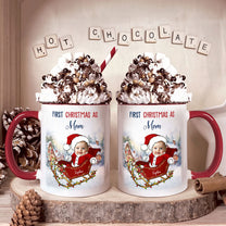 Custom Face On Santa Sleigh With First Christmas As Mom - Personalized Photo Accent Mug