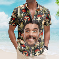 Custom Face Photo Funny With Magic Mushrooms Pattern - Custom Photo Hawaiian Shirts