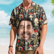 Custom Face Photo Funny With Magic Mushrooms Pattern - Custom Photo Hawaiian Shirts