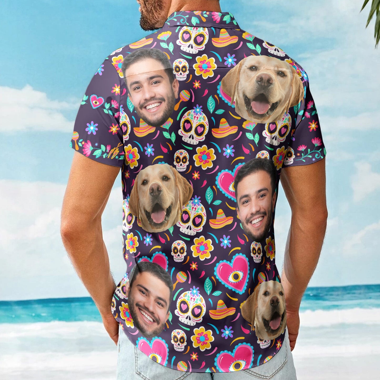 Custom Face Photo Mexican Hawaiian Shirt Skull Pattern - Custom Photo Hawaiian Shirts