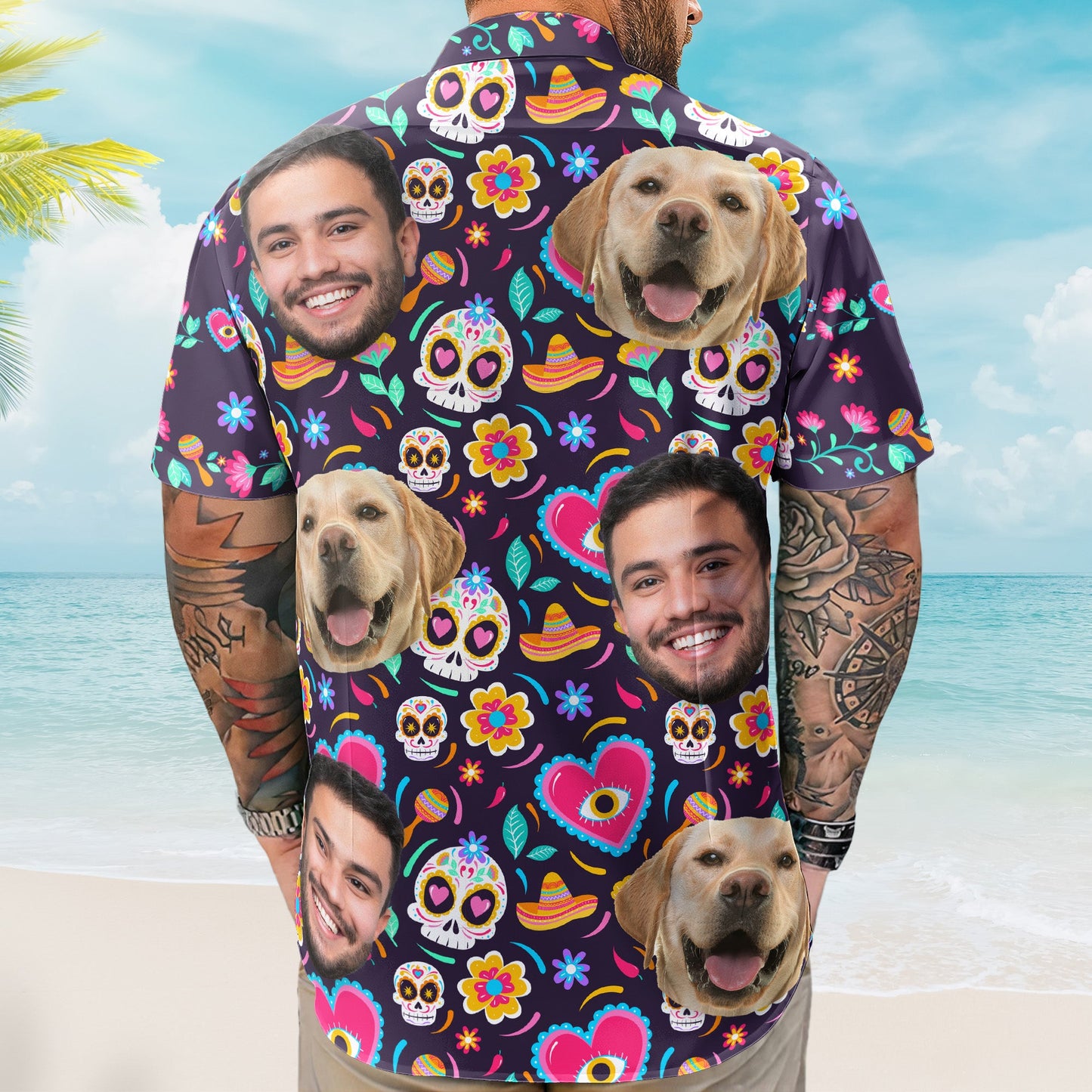 Custom Face Photo Mexican Hawaiian Shirt Skull Pattern - Custom Photo Hawaiian Shirts