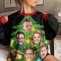 Custom Face Walking Christmas Tree - Personalized Photo Ugly Sweater