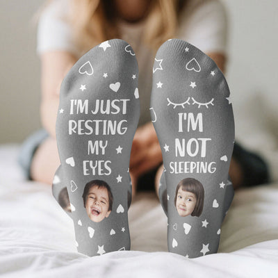 Custom Faces I'm Just Resting My Eyes Fathers Day Gifts - Personalized Photo Crew Socks