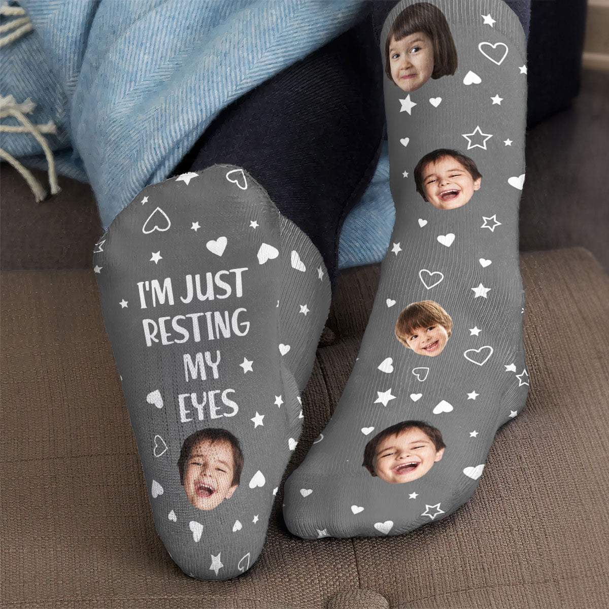 Custom Faces I'm Just Resting My Eyes Fathers Day Gifts - Personalized Photo Crew Socks