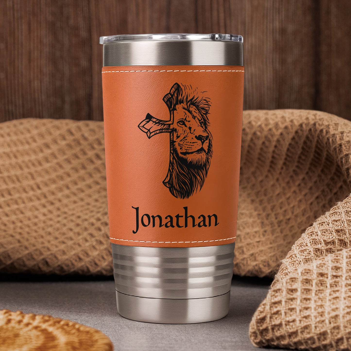 Custom Faith Symbol Design With Name - Personalized 20oz Leather Wrapped Tumbler