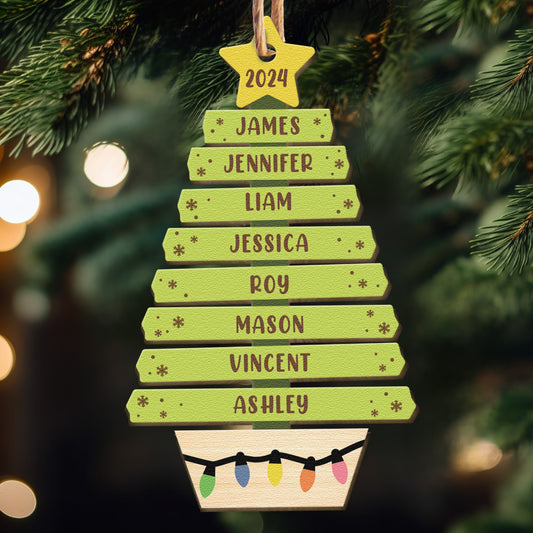 Custom Family Name Christmas Tree Ornament - Personalized Wooden Ornament