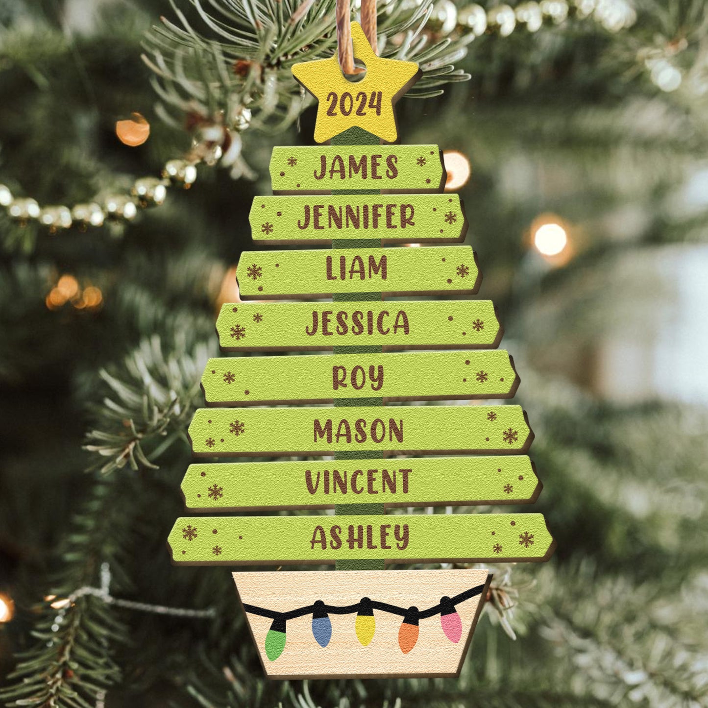 Custom Family Name Christmas Tree Ornament - Personalized Wooden Ornament