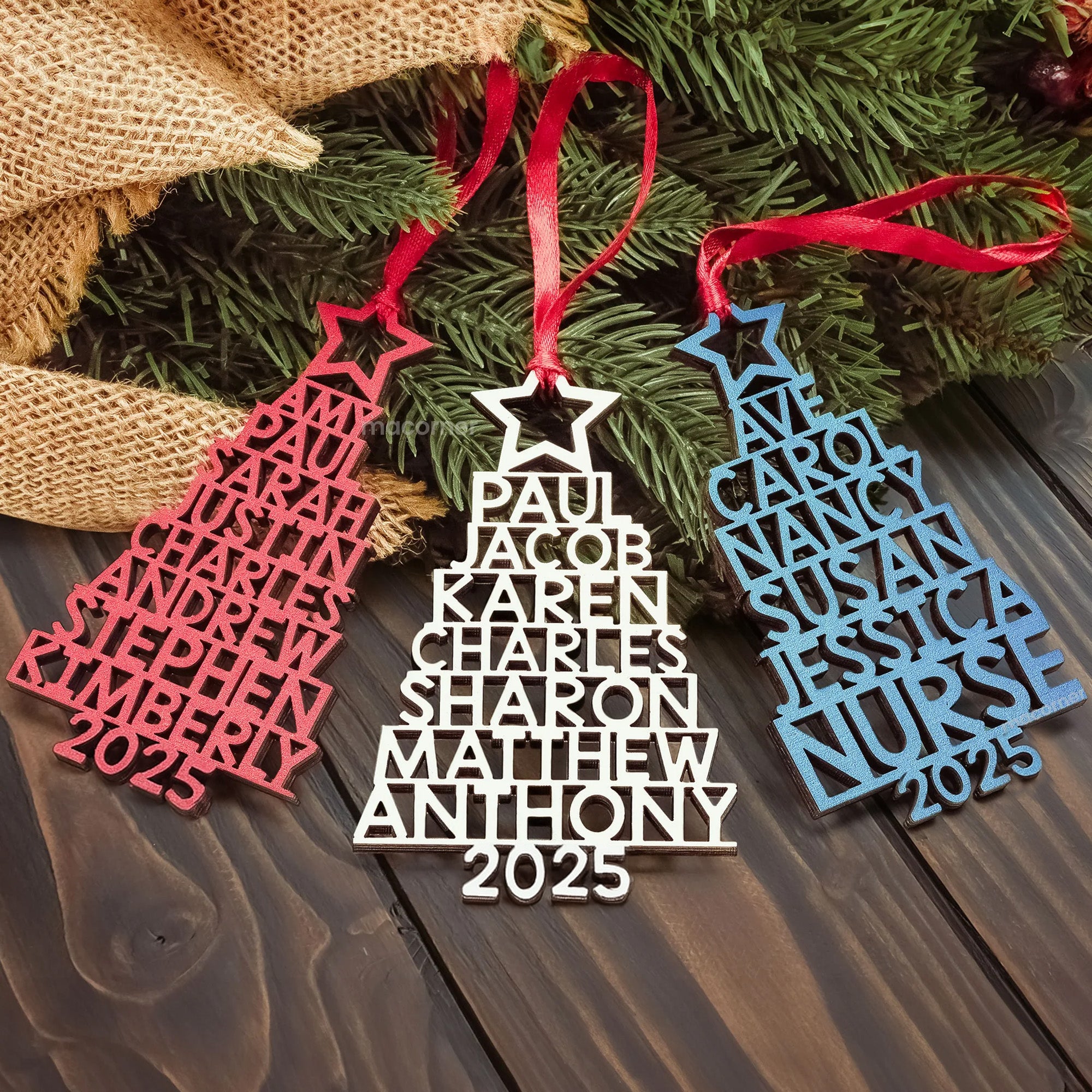 Custom Family Names 2025 Christmas Tree Ornament Up To 14 Names - Personalized Family Ornament