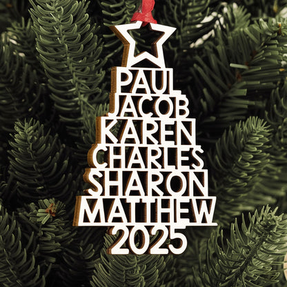 Custom Family Names 2025 Christmas Tree Up To 14 Names - Personalized Family Ornament