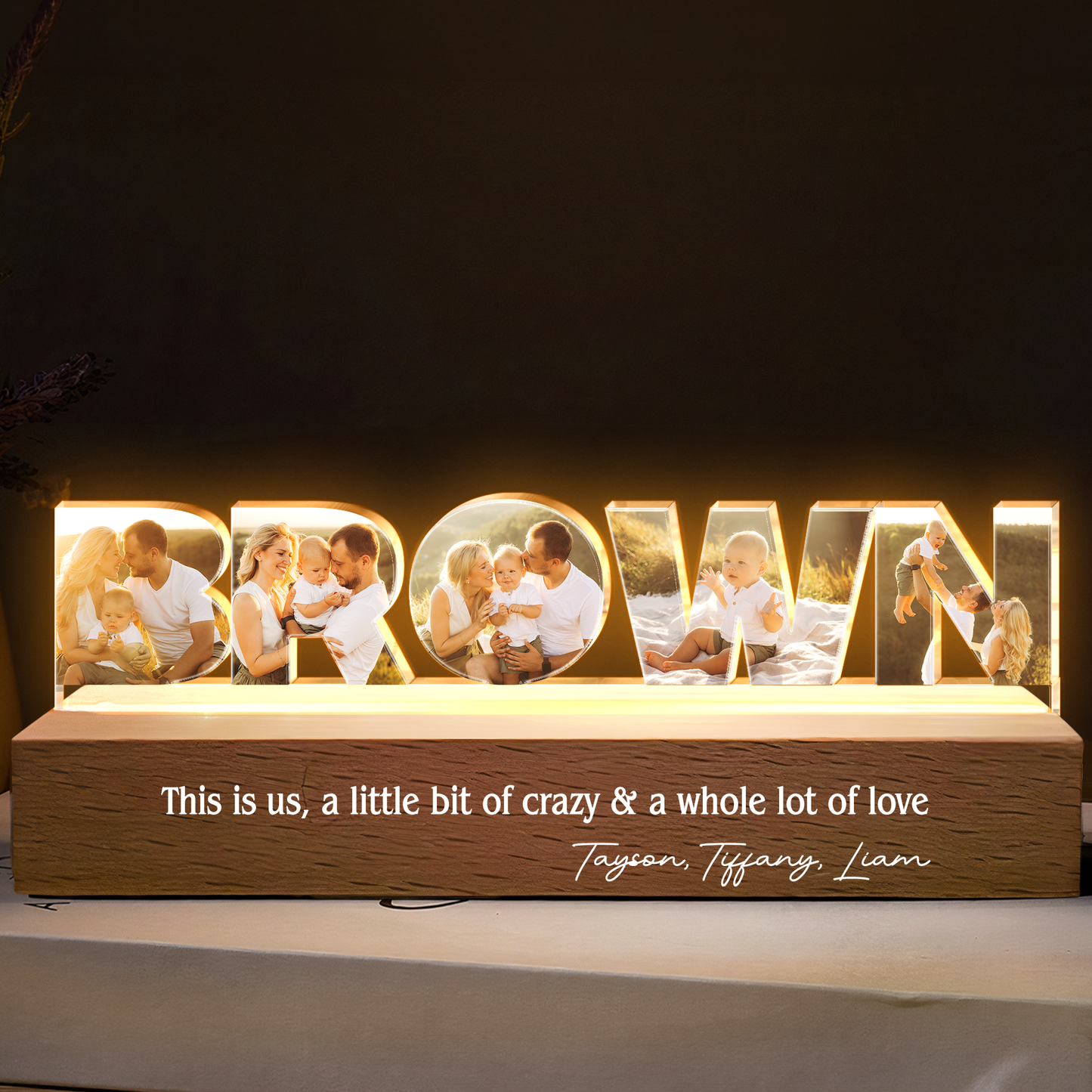 Custom Family Name Photo Collage - Personalized Photo LED Night Light