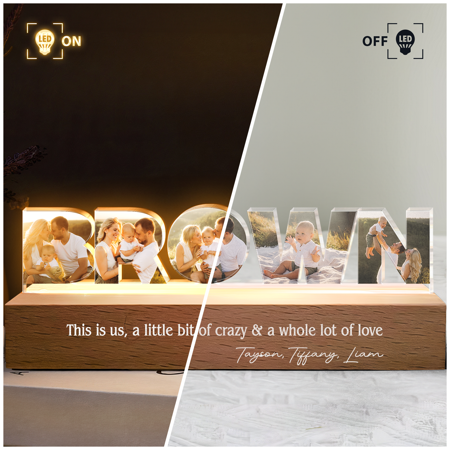 Custom Family Name Photo Collage - Personalized Photo LED Night Light