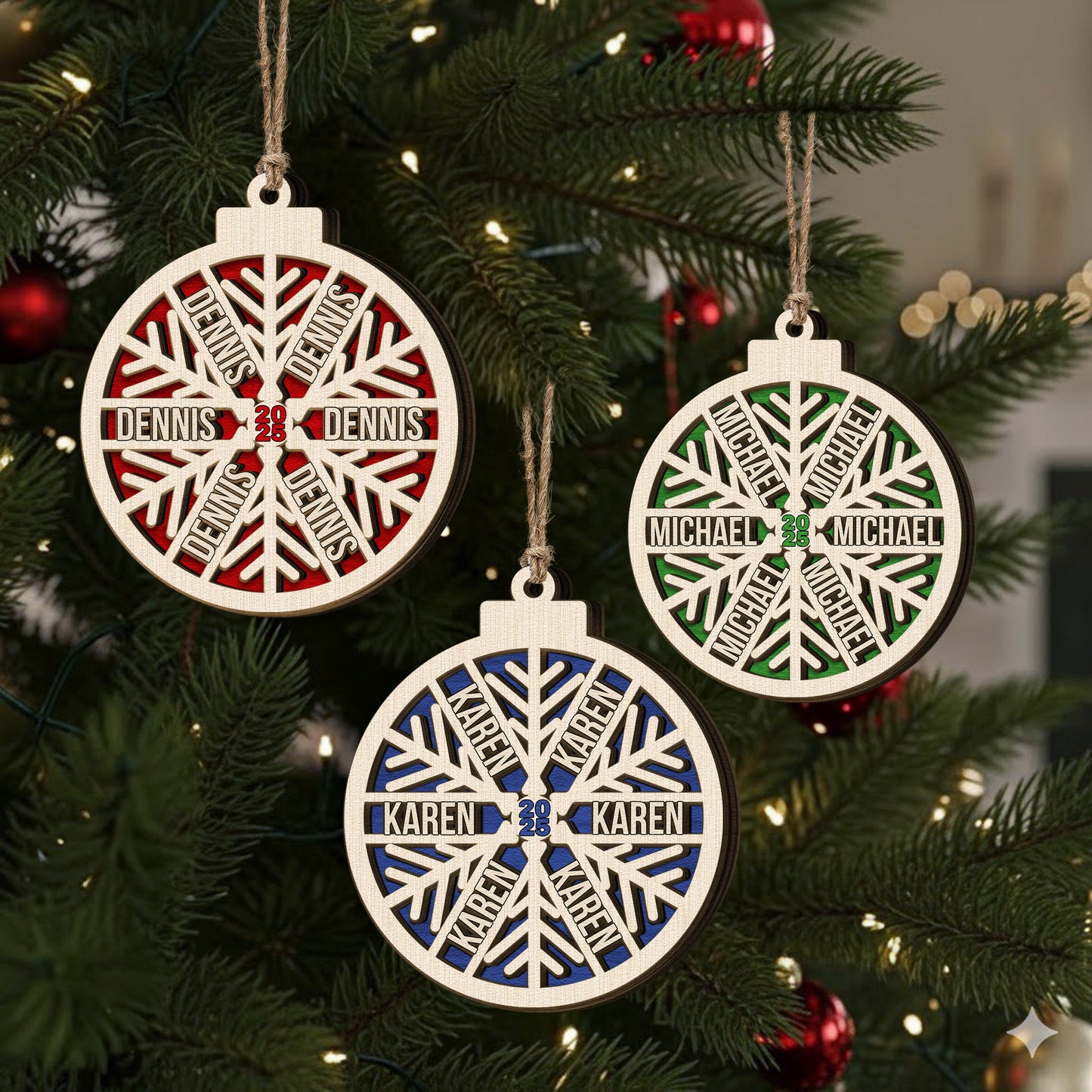 Custom Family Name Snowflake, 2025 Christmas Family Ornament With Name - Personalized Wooden Ornament