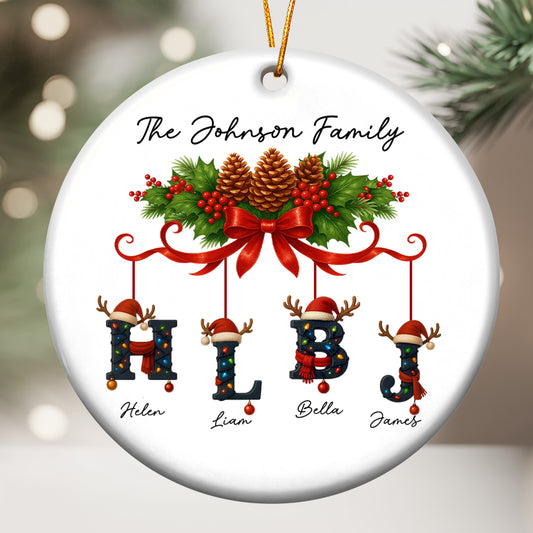 Custom Family Name With Christmas Alphabet - Personalized Ceramic Ornament