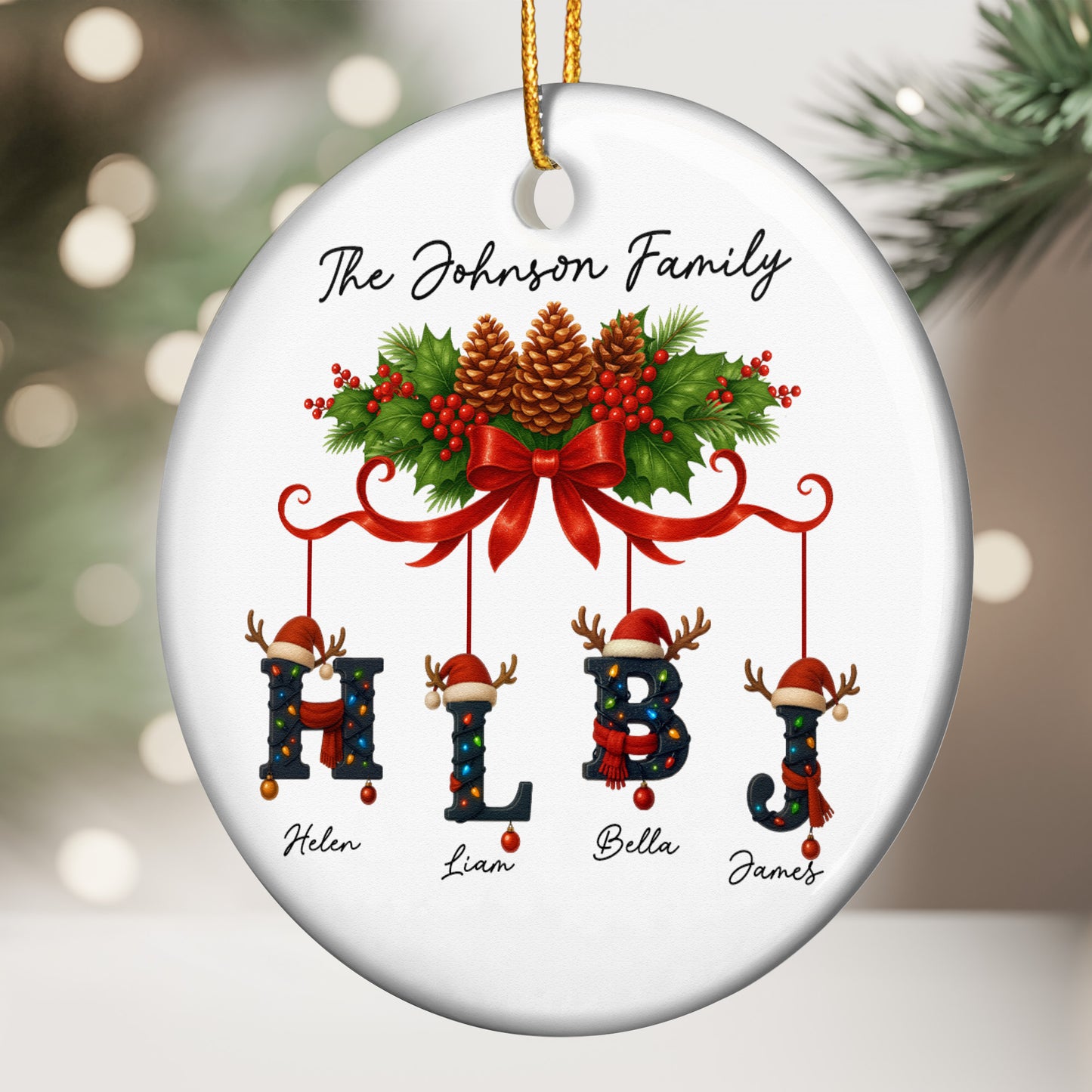 Custom Family Name With Christmas Alphabet - Personalized Ceramic Ornament