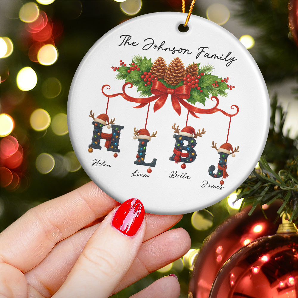 Custom Family Name With Christmas Alphabet - Personalized Ceramic Ornament