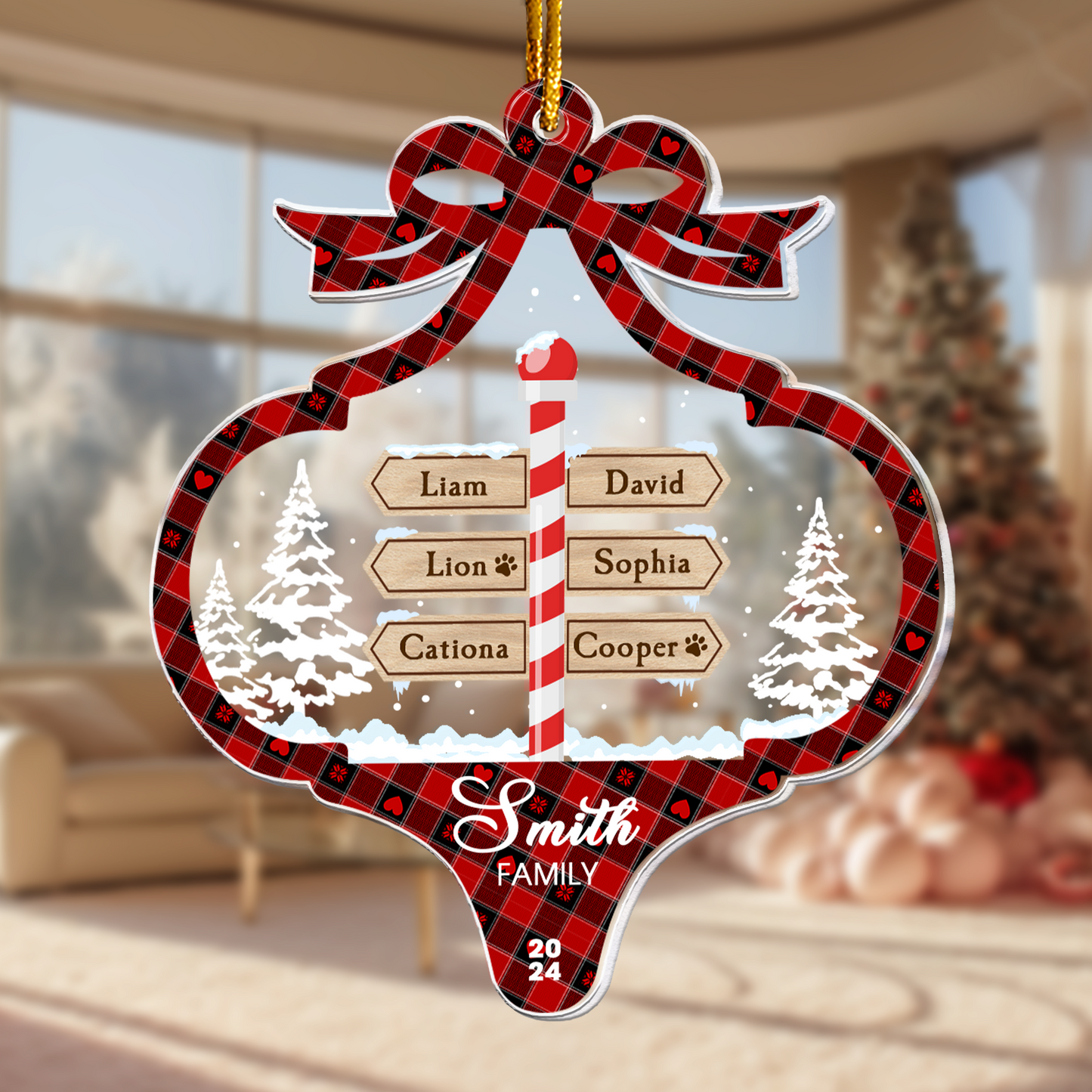 Custom Family Name With Christmas Direction Post Signs - Personalized Acrylic Ornament