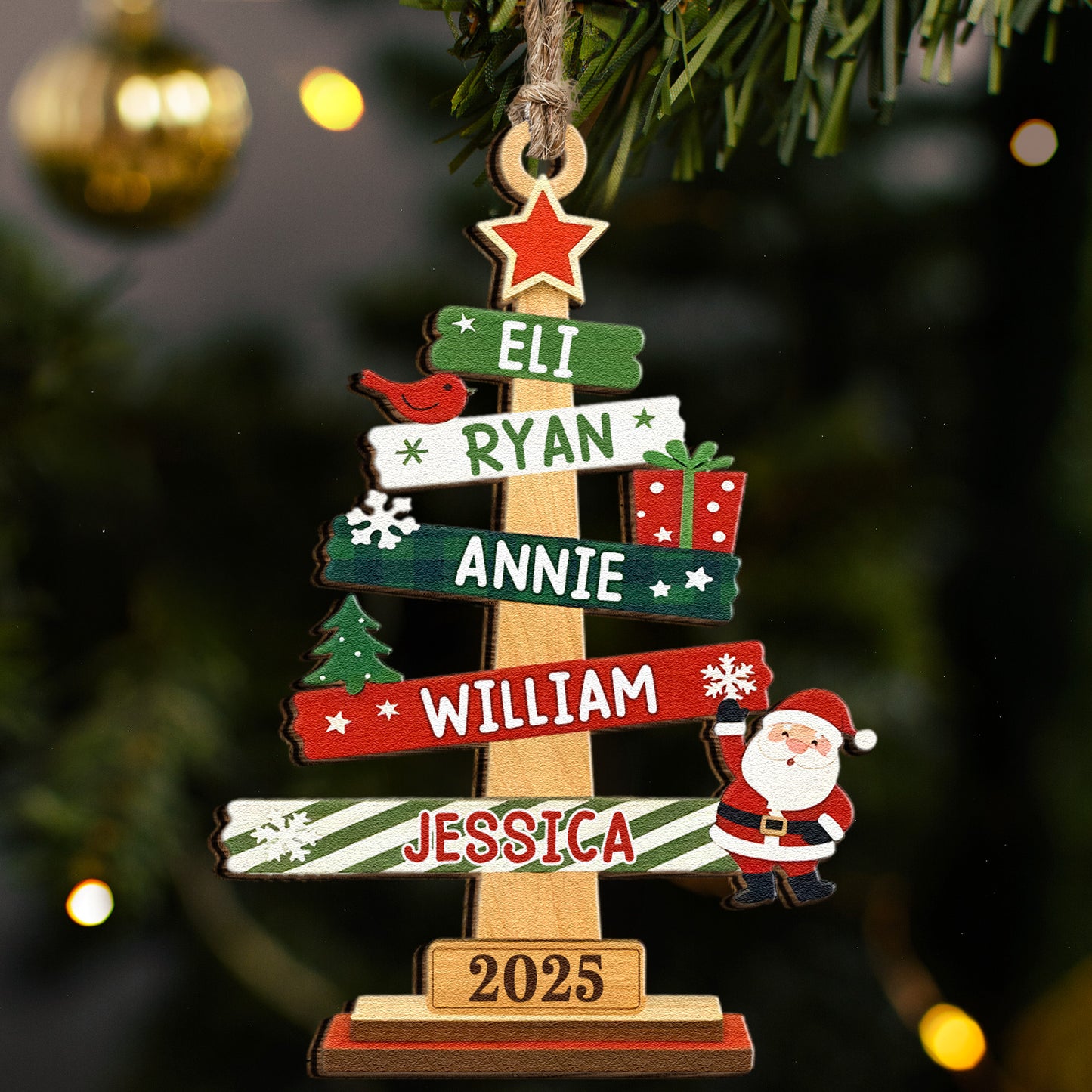 Custom Family Names Christmas Ornament - Personalized Wooden Ornament