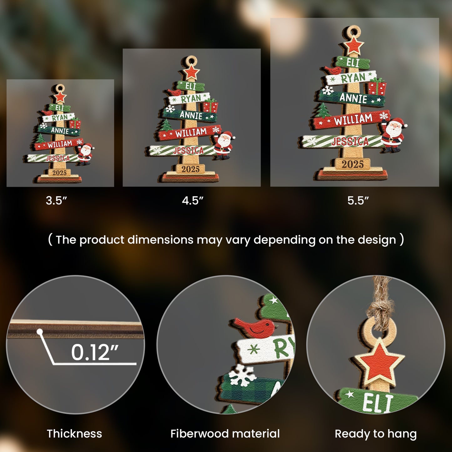 Custom Family Names Christmas Ornament - Personalized Wooden Ornament