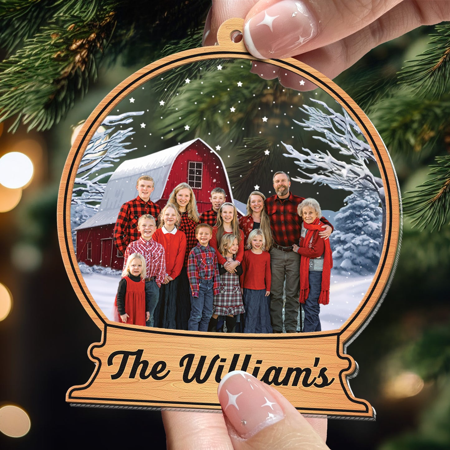 Custom Family Names Farmhouse - Personalized Photo Wood And Acrylic Ornament