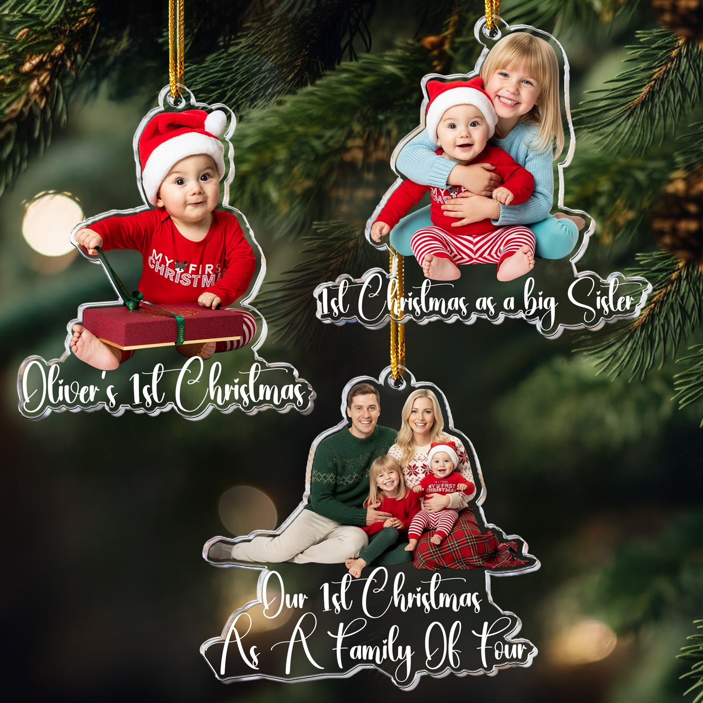 Custom Family Photo Christmas - 1st Baby, Family, Couples, Pet Lovers - Personalized Acrylic Photo Ornament