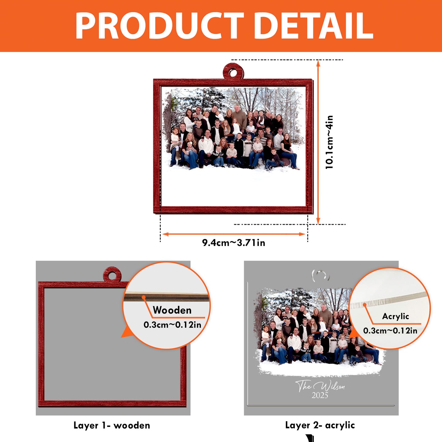 Custom Family Photo Frame For Family, Friends, Grandparents - Personalized Wood And Acrylic Photo Ornament